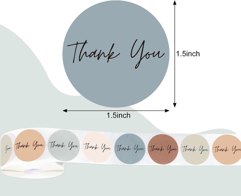 Whaline 1000Pcs Boho Thank You Stickers Roll Solid Colors Thank You Stickers for Small Business 1.5 Inch Simple Elegant Round Self-Adhesive Envelopes Seal Labels for School Classroom Office - Image 2